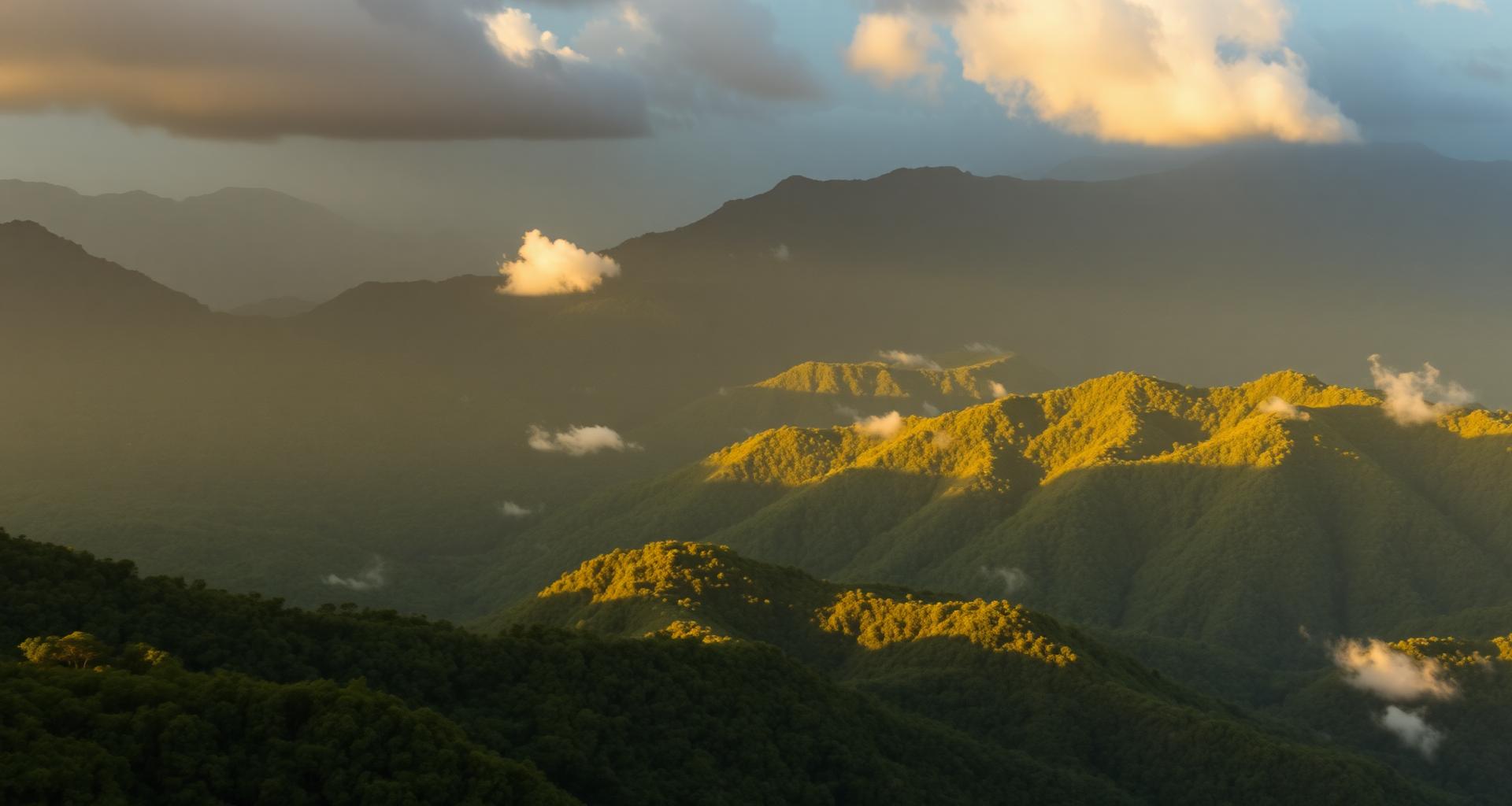 Misty Blue Mountains of Jamaica at golden hour