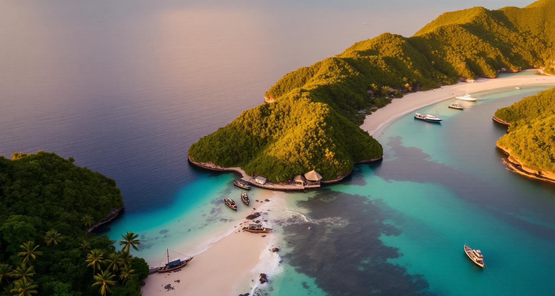 Aerial view of Jamaica's turquoise coastline and lush hills