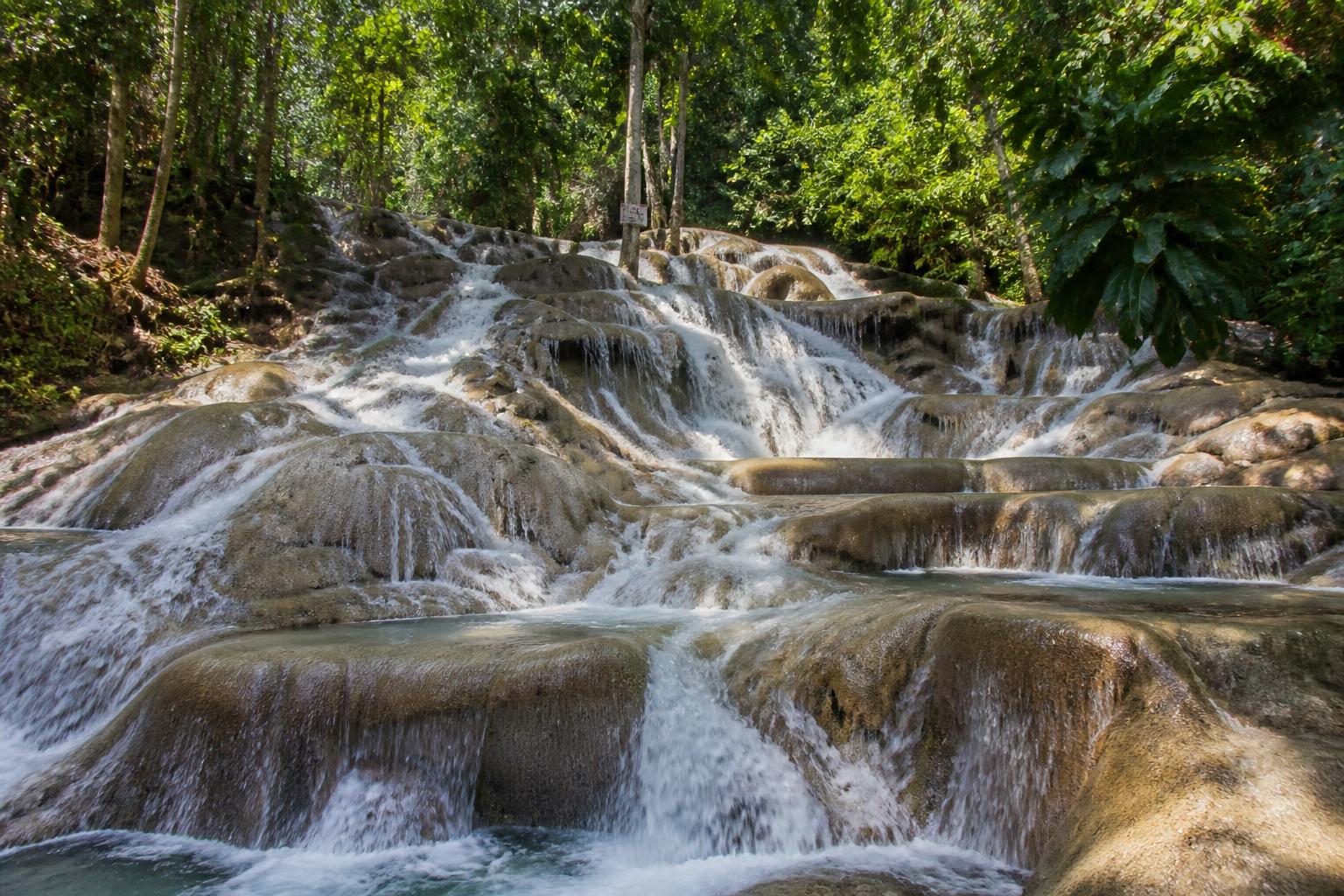Dunn's River Falls cascading through tropical forest